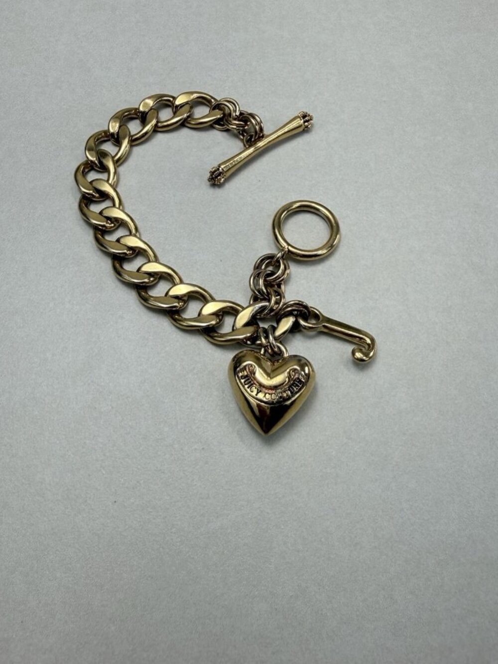 Y2K Juicy Couture Gold Tone Chunky Charm Bracelet Heart J Toggle
